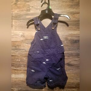 OSHKOSH B'GOSH Denim Bib Overalls BABY SHARK  Sz 18 Months EUC